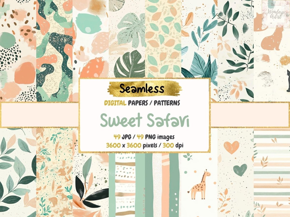 Sweet Safari Seamless Digital Paper Adorable Animal Art - Wonders Artist