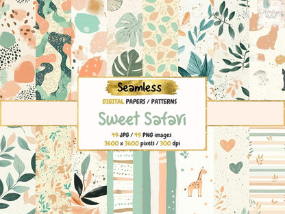 Sweet Safari Seamless Digital Paper Adorable Animal Art - Wonders Artist