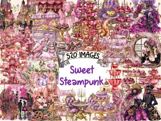 Sweet Steampunk Watercolor Clipart - High - Quality Instant Digital Download for Creative Projects