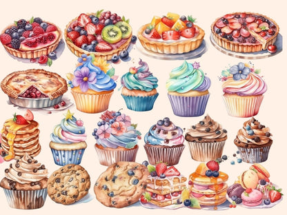 Sweet Treats Watercolor Clipart baking clipart - Wonders Artist