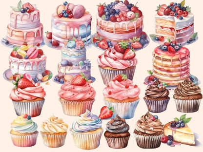 Sweet Treats Watercolor Clipart baking clipart - Wonders Artist
