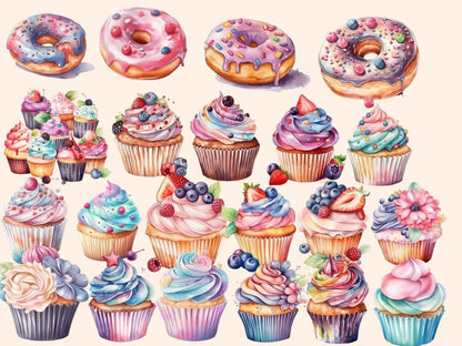 Sweet Treats Watercolor Clipart baking clipart - Wonders Artist