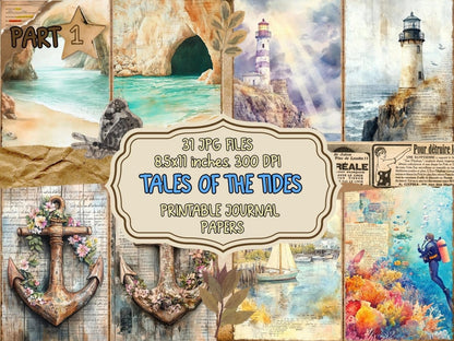 Tales of the Tides Journal Pages (P1) Beach Junk Journal - Wonders Artist