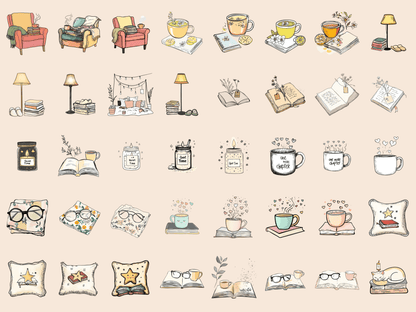 Tea & Books Cardmaking Clipart All Bundles Cardmaking Clipart - WondersArtist