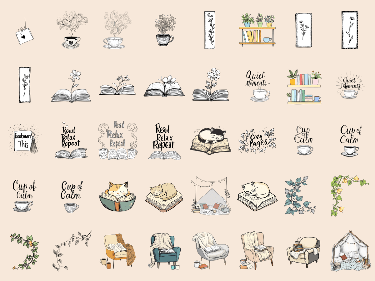 Tea & Books Cardmaking Clipart All Bundles Cardmaking Clipart - WondersArtist