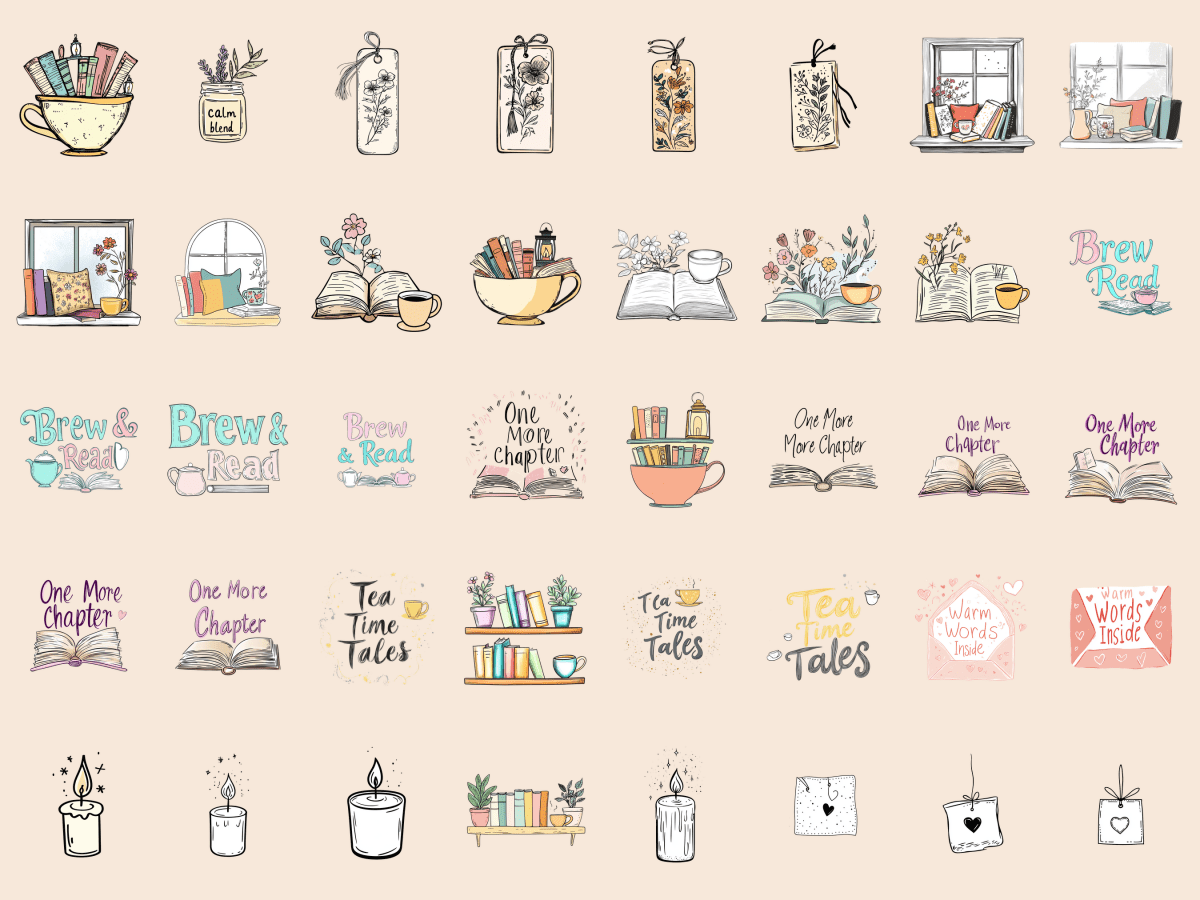 Tea & Books Cardmaking Clipart All Bundles Cardmaking Clipart - WondersArtist