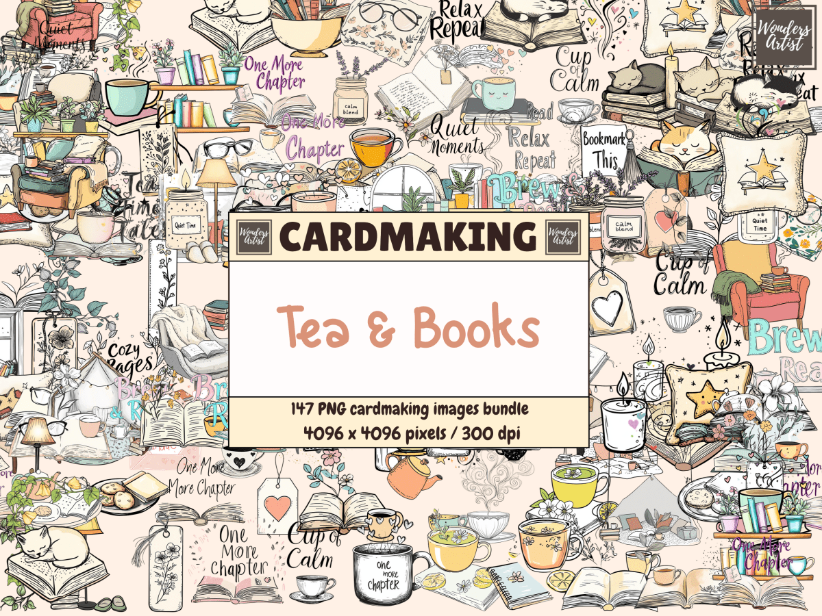 Tea & Books Cardmaking Clipart All Bundles Cardmaking Clipart - WondersArtist