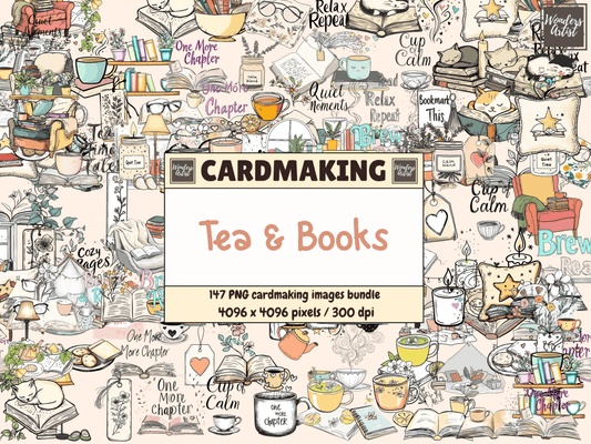 Tea & Books Cardmaking Clipart All Bundles Cardmaking Clipart - WondersArtist