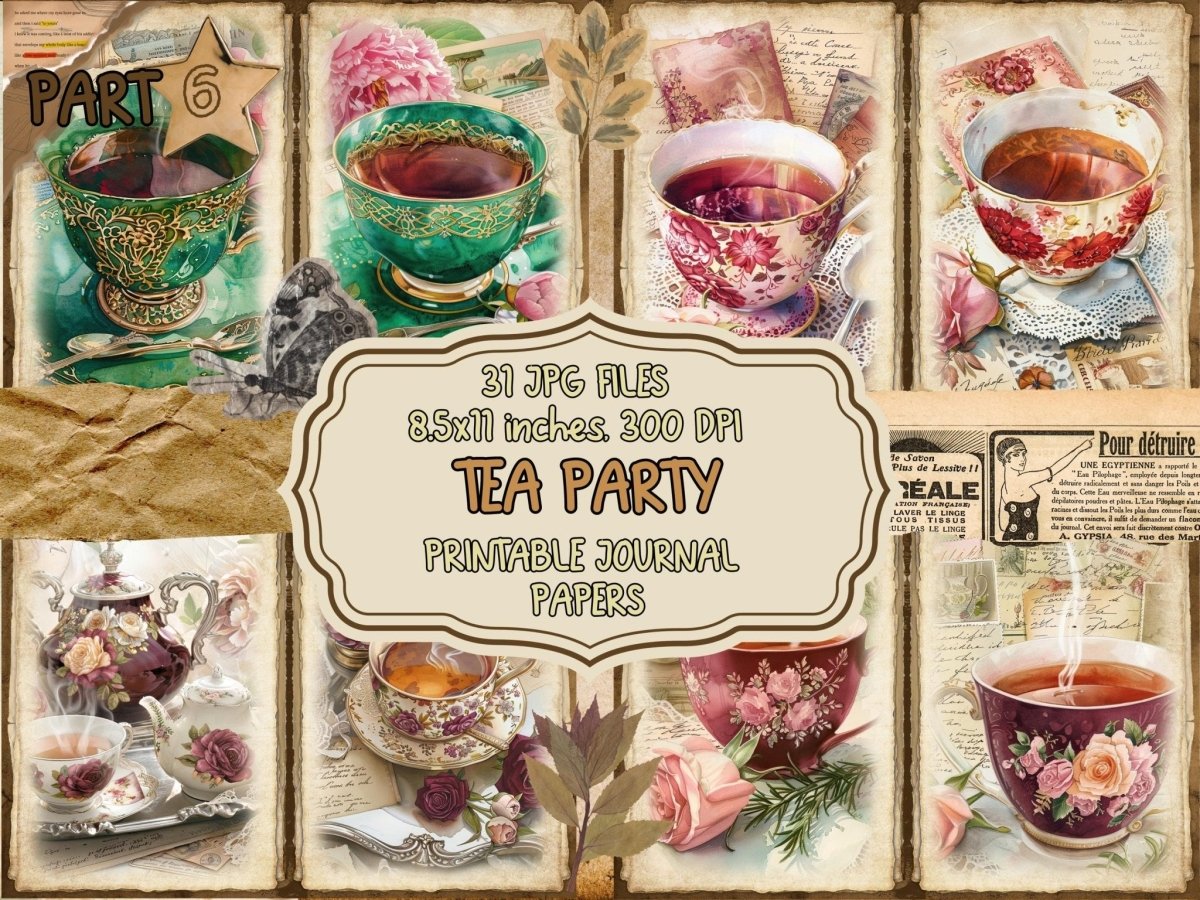 Tea Party Journal Pages (P6) - High - Quality Instant Digital Download for Creative Projects