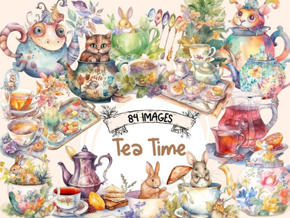 Tea Time Watercolor Clipart fairytale tea - Wonders Artist