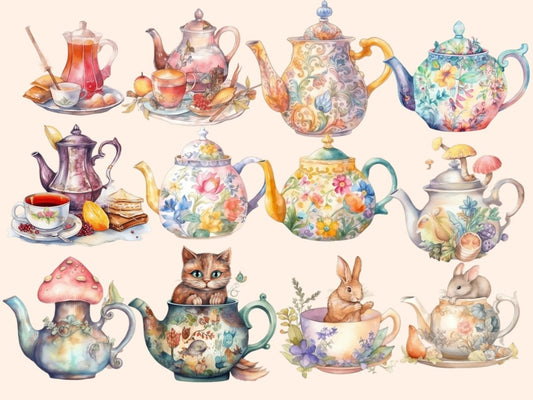 Tea Time Watercolor Clipart