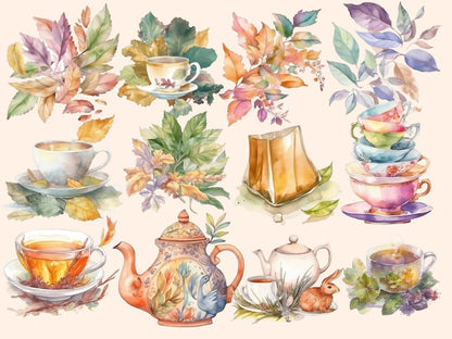 Tea Time Watercolor Clipart fairytale tea - Wonders Artist