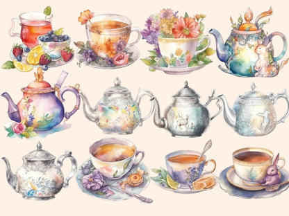 Tea Time Watercolor Clipart fairytale tea - Wonders Artist