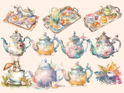 Tea Time Watercolor Clipart fairytale tea - Wonders Artist