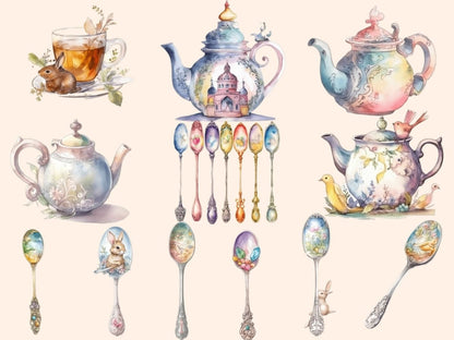 Tea Time Watercolor Clipart fairytale tea - Wonders Artist