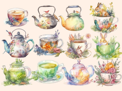 Tea Time Watercolor Clipart fairytale tea - Wonders Artist