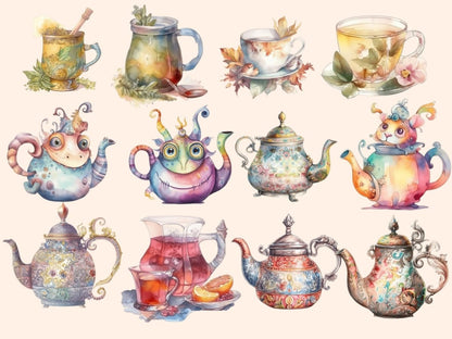 Tea Time Watercolor Clipart fairytale tea - Wonders Artist