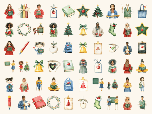 Teacher Christmas Watercolor Clipart