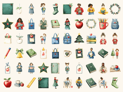 Teacher Christmas Watercolor Clipart All Bundles Clipart Line Art - WondersArtist