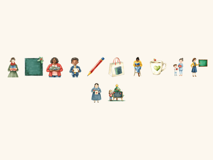 Teacher Christmas Watercolor Clipart All Bundles Clipart Line Art - WondersArtist