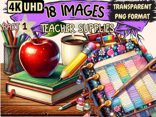 Teacher Supplies Clipart - High - Quality Instant Digital Download for Creative Projects