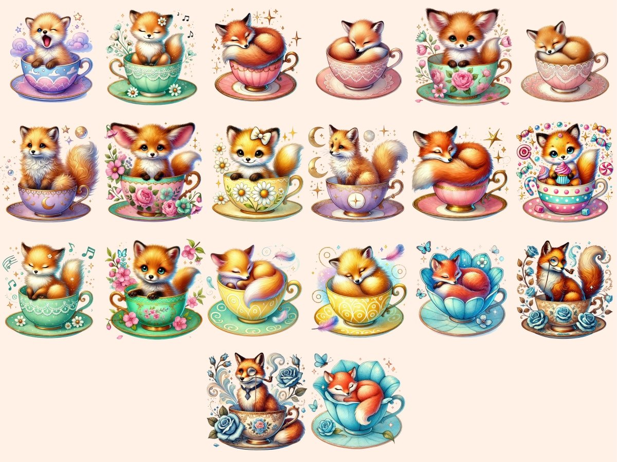 Teacup Foxes Clipart animal clipart baby fox clipart baby fox graphics - WondersArtist
