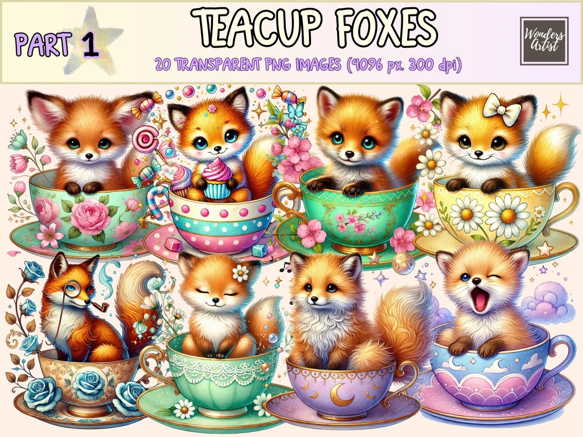 Teacup Foxes Clipart animal clipart baby fox clipart baby fox graphics - WondersArtist