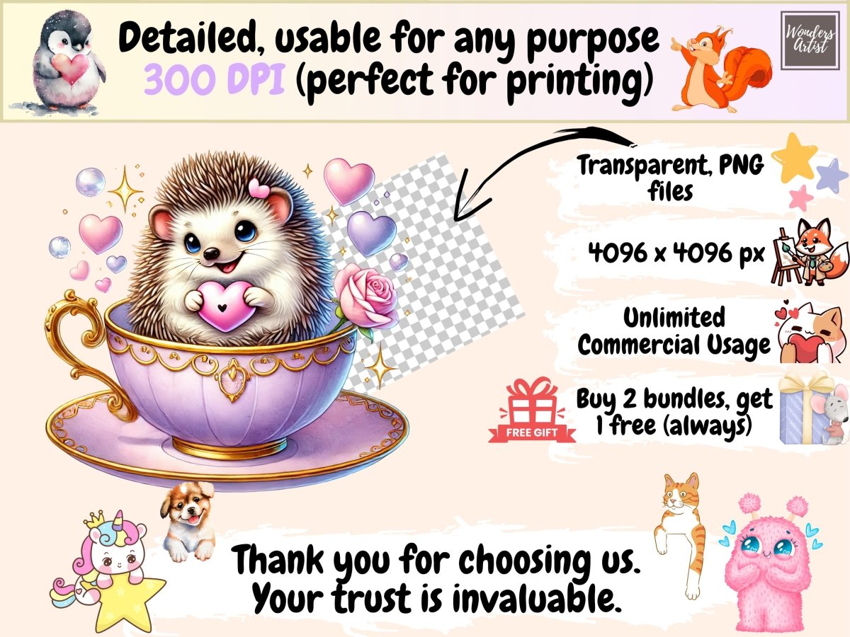 Teacup Hedgehogs Clipart animal clipart baby animal clipart cute animal clipart - WondersArtist