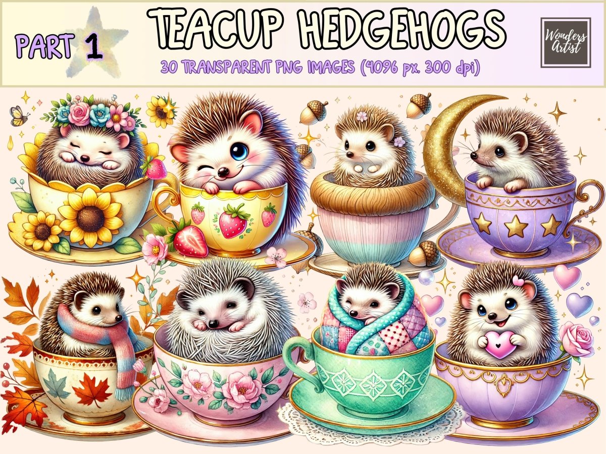Teacup Hedgehogs Clipart animal clipart baby animal clipart cute animal clipart - WondersArtist
