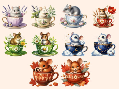 Teacup Mice Clipart Cute mouse art - Wonders Artist