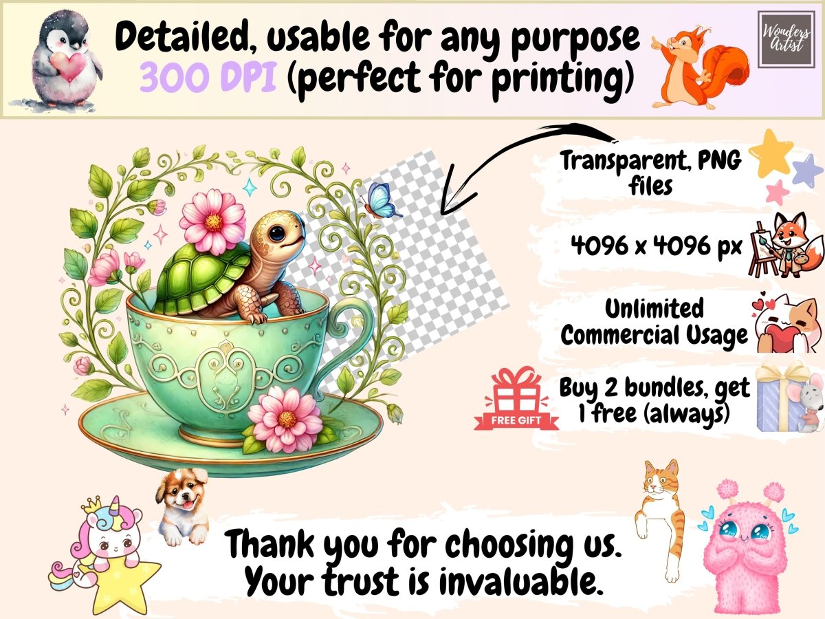 Teacup Turtles Clipart adorable clipart animal clipart cute clipart - WondersArtist