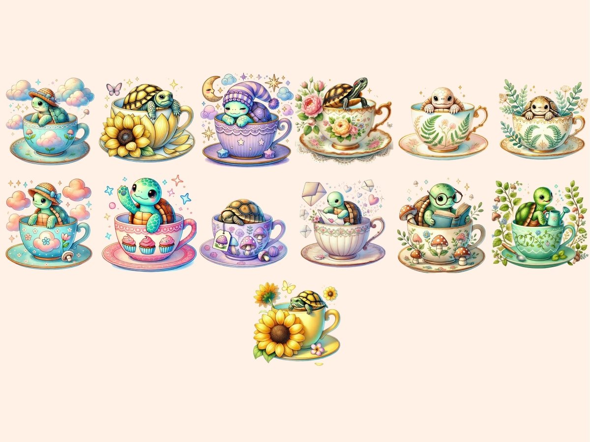Teacup Turtles Clipart adorable clipart animal clipart cute clipart - WondersArtist