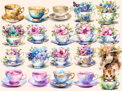 Teacups Watercolor Clipart cute teacups png - Wonders Artist