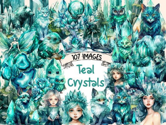 Teal Crystals Watercolor Clipart crystal clipart - Wonders Artist