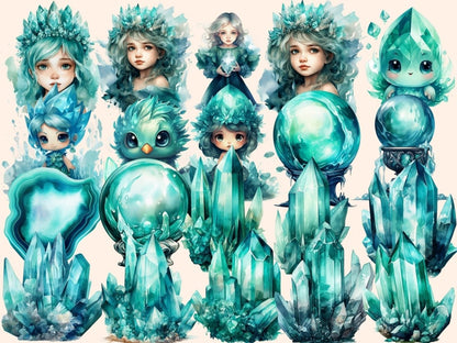 Teal Crystals Watercolor Clipart crystal clipart - Wonders Artist
