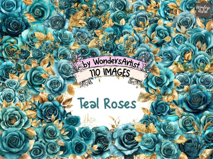 Teal Roses Watercolor Clipart blue roses png - Wonders Artist