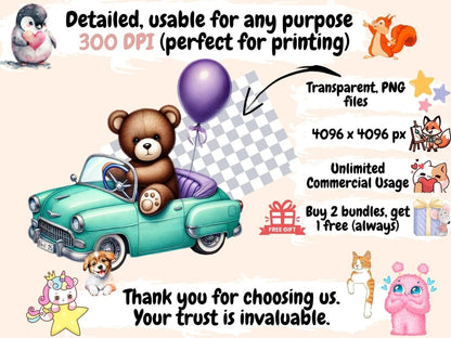 Teddies in a Car Clipart Adventure Teddies - Wonders Artist