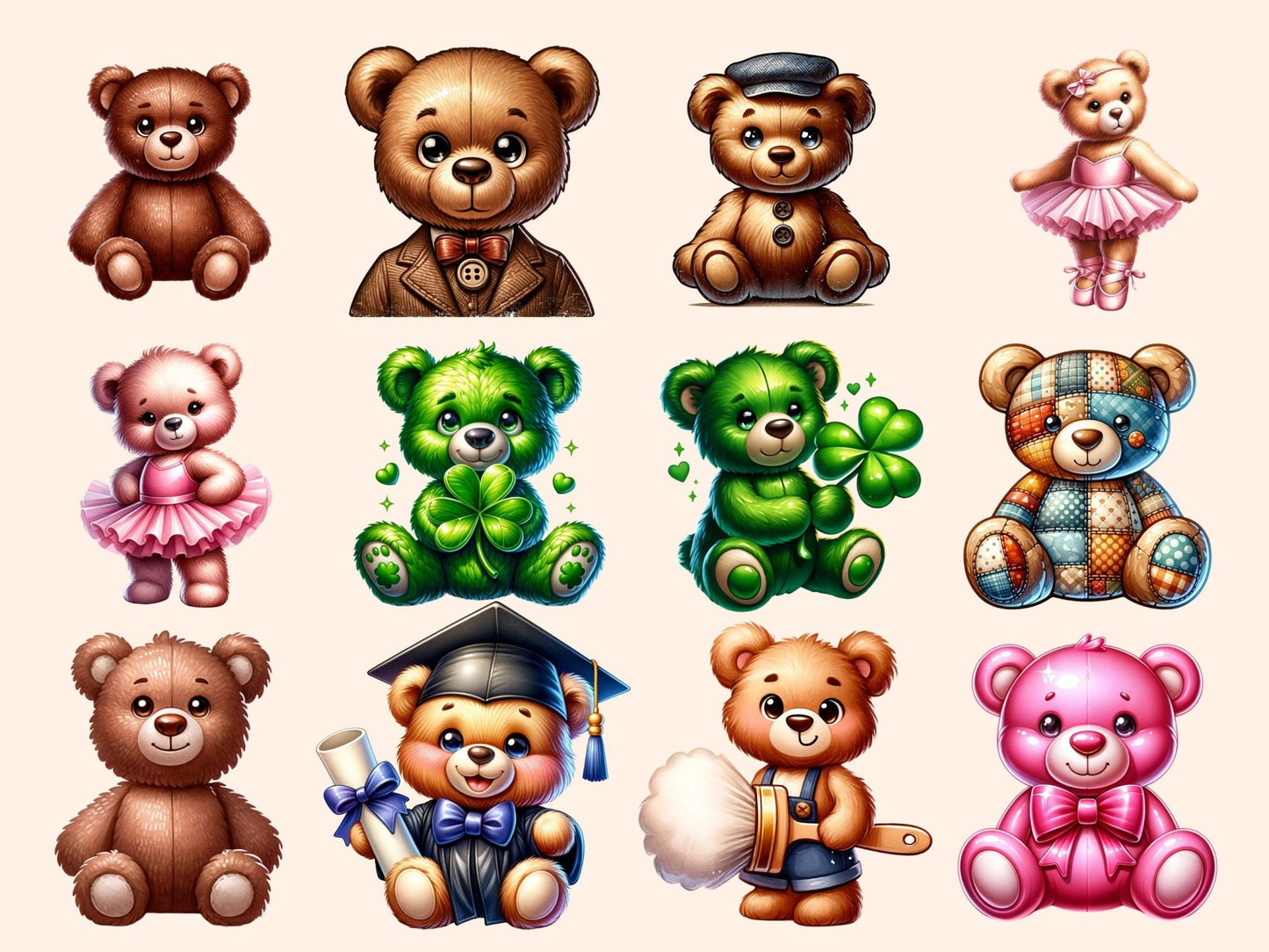 Teddy Bears Clipart - High - Quality Instant Digital Download for Creative Projects