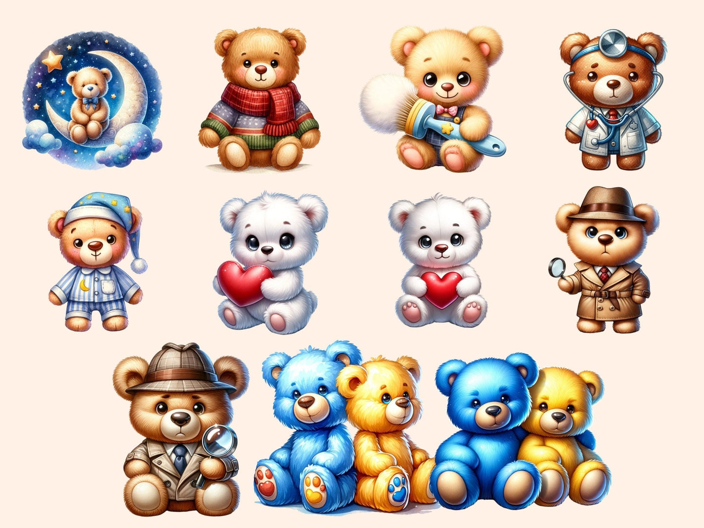 Teddy Bears Clipart - High - Quality Instant Digital Download for Creative Projects