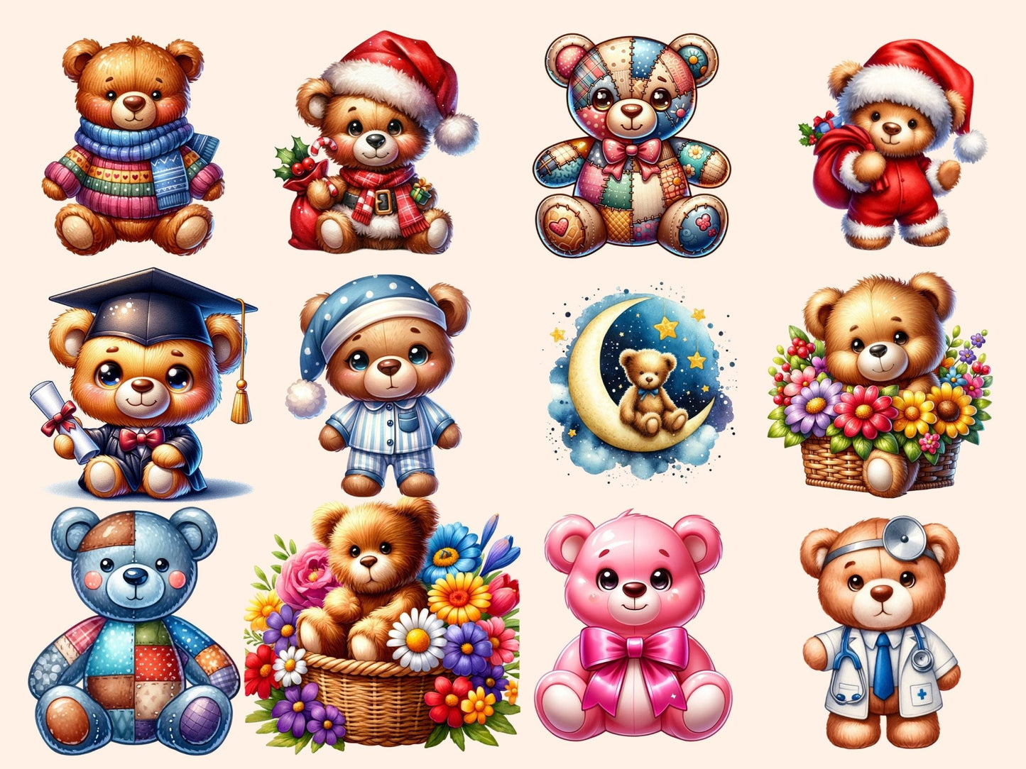 Teddy Bears Clipart - High - Quality Instant Digital Download for Creative Projects