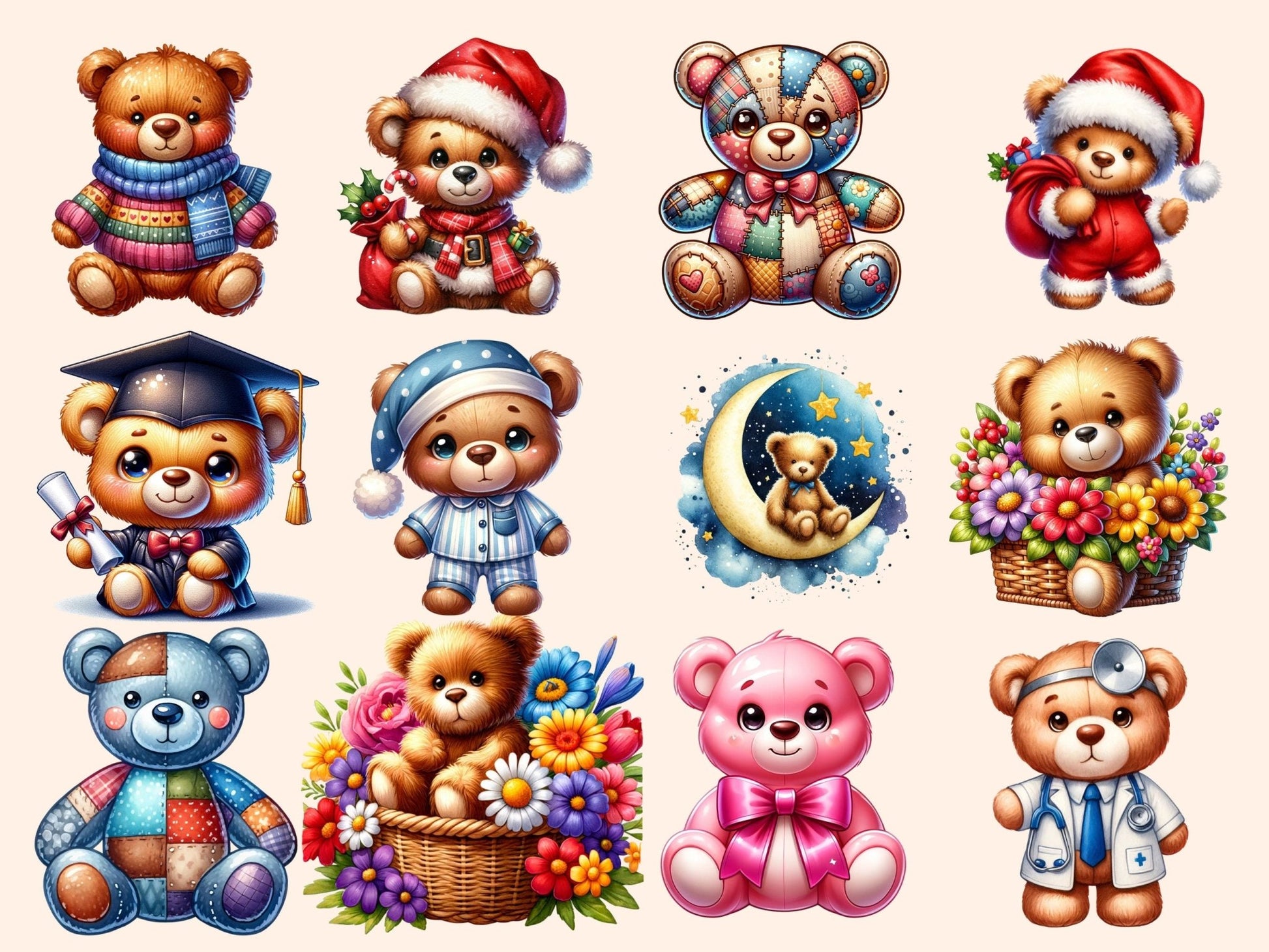 Teddy Bears Clipart - High - Quality Instant Digital Download for Creative Projects