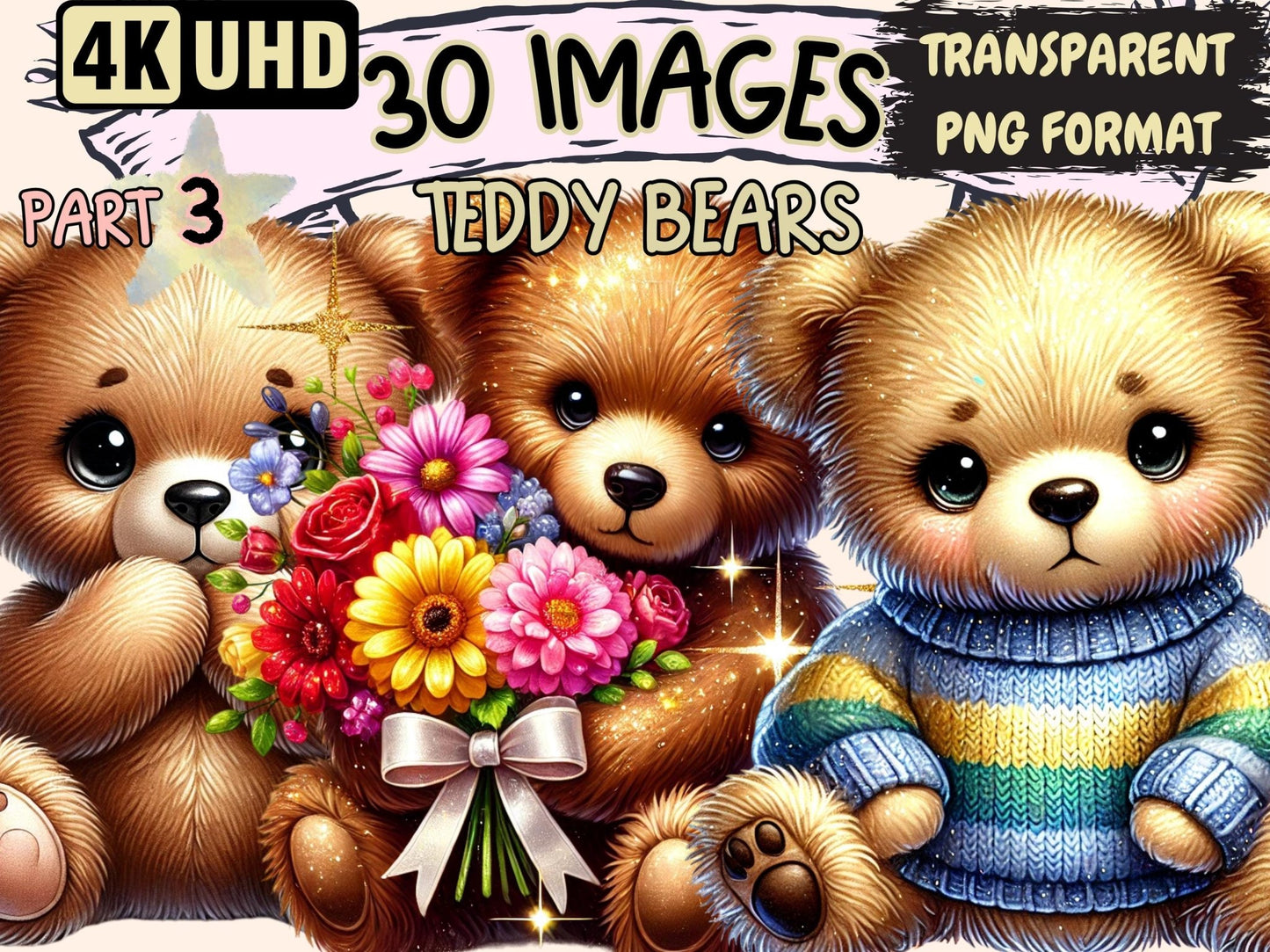 Teddy Bears (P3) Clipart - High - Quality Instant Digital Download for Creative Projects