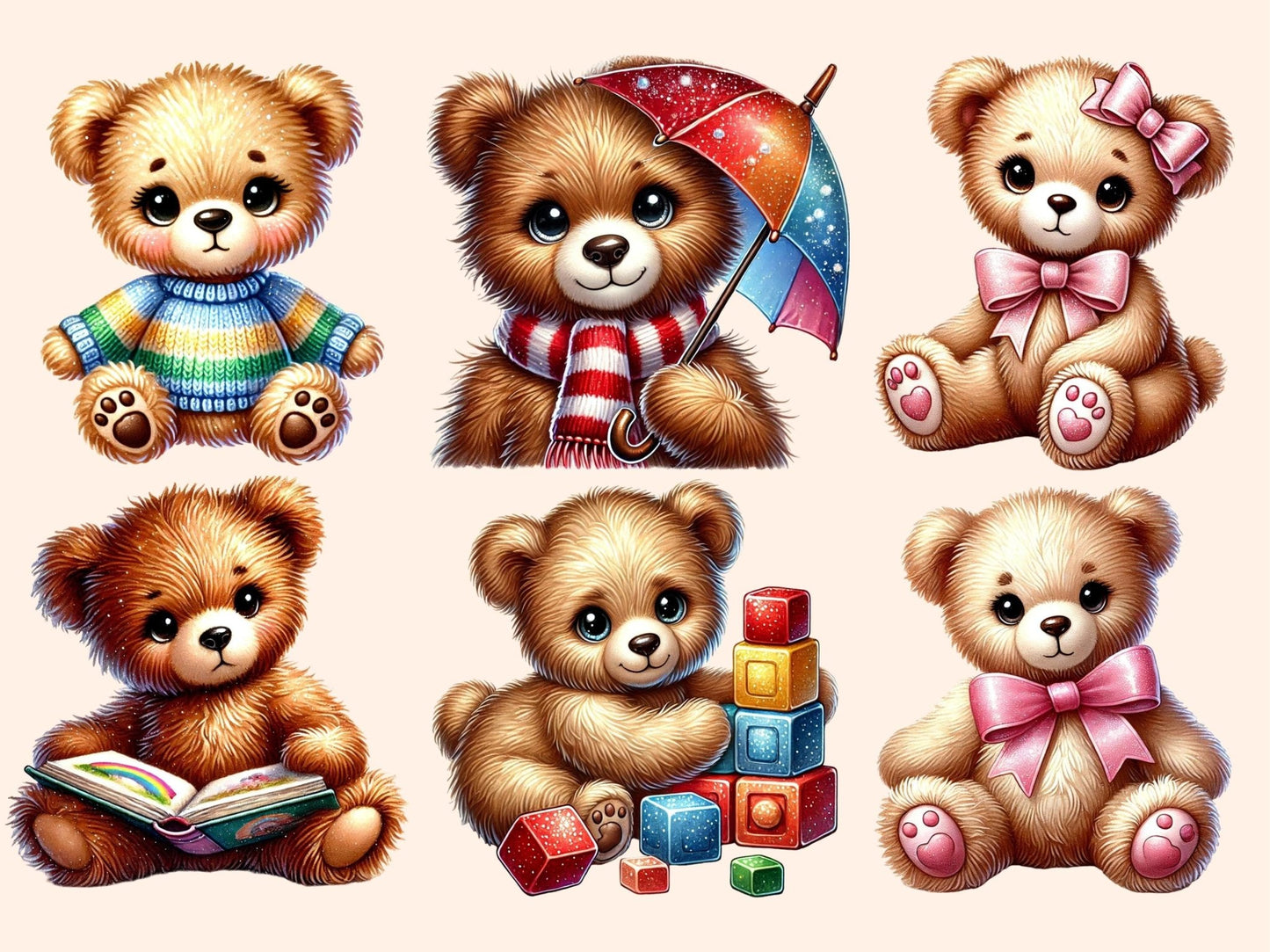 Teddy Bears (P3) Clipart - High - Quality Instant Digital Download for Creative Projects