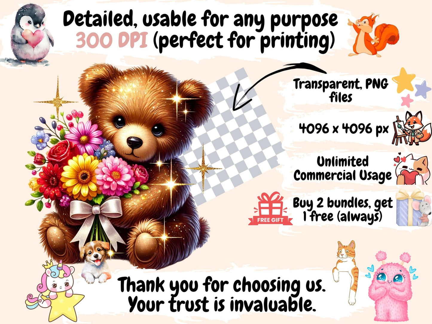 Teddy Bears (P3) Clipart - High - Quality Instant Digital Download for Creative Projects