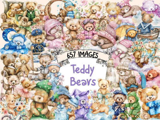 Teddy Bears Watercolor Clipart Adorable Bears - Wonders Artist
