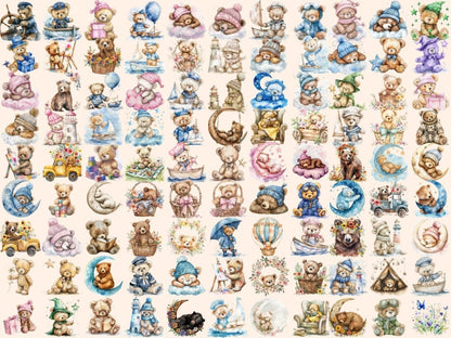 Teddy Bears Watercolor Clipart Adorable Bears - Wonders Artist