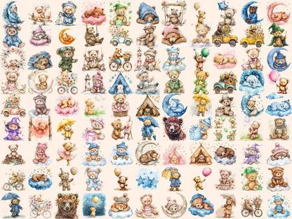 Teddy Bears Watercolor Clipart Adorable Bears - Wonders Artist