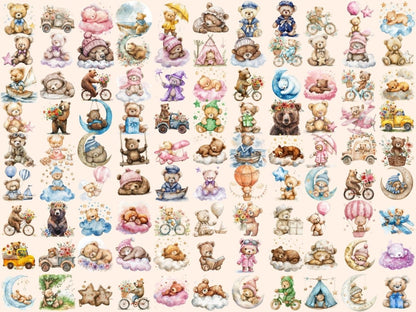 Teddy Bears Watercolor Clipart Adorable Bears - Wonders Artist