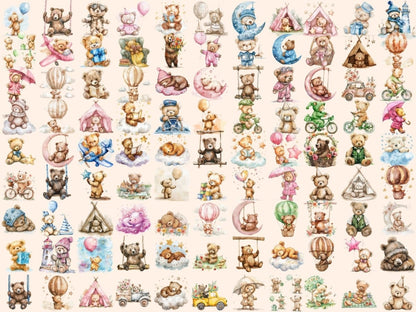 Teddy Bears Watercolor Clipart Adorable Bears - Wonders Artist