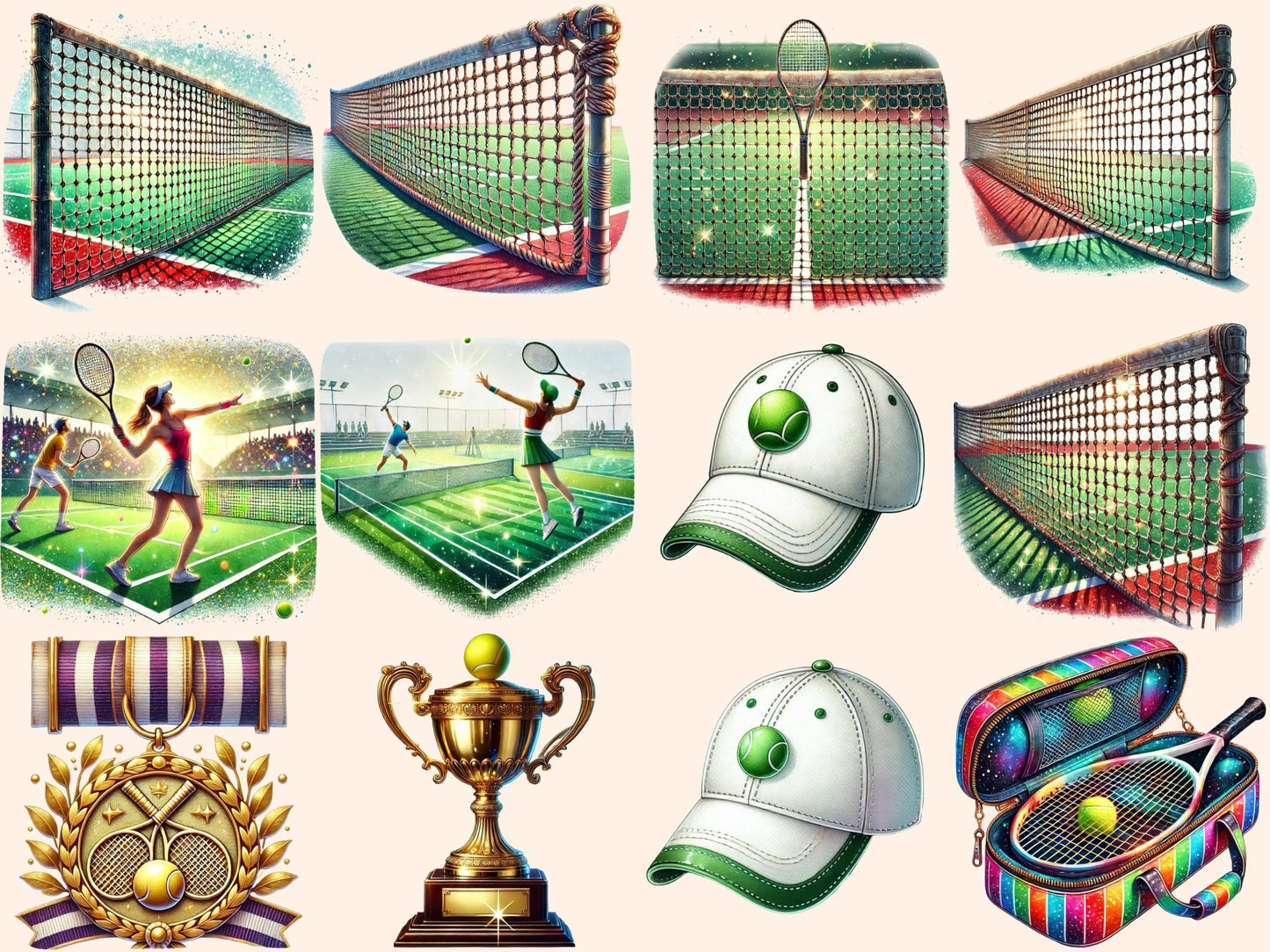 Tennis Clipart - High - Quality Instant Digital Download for Creative Projects